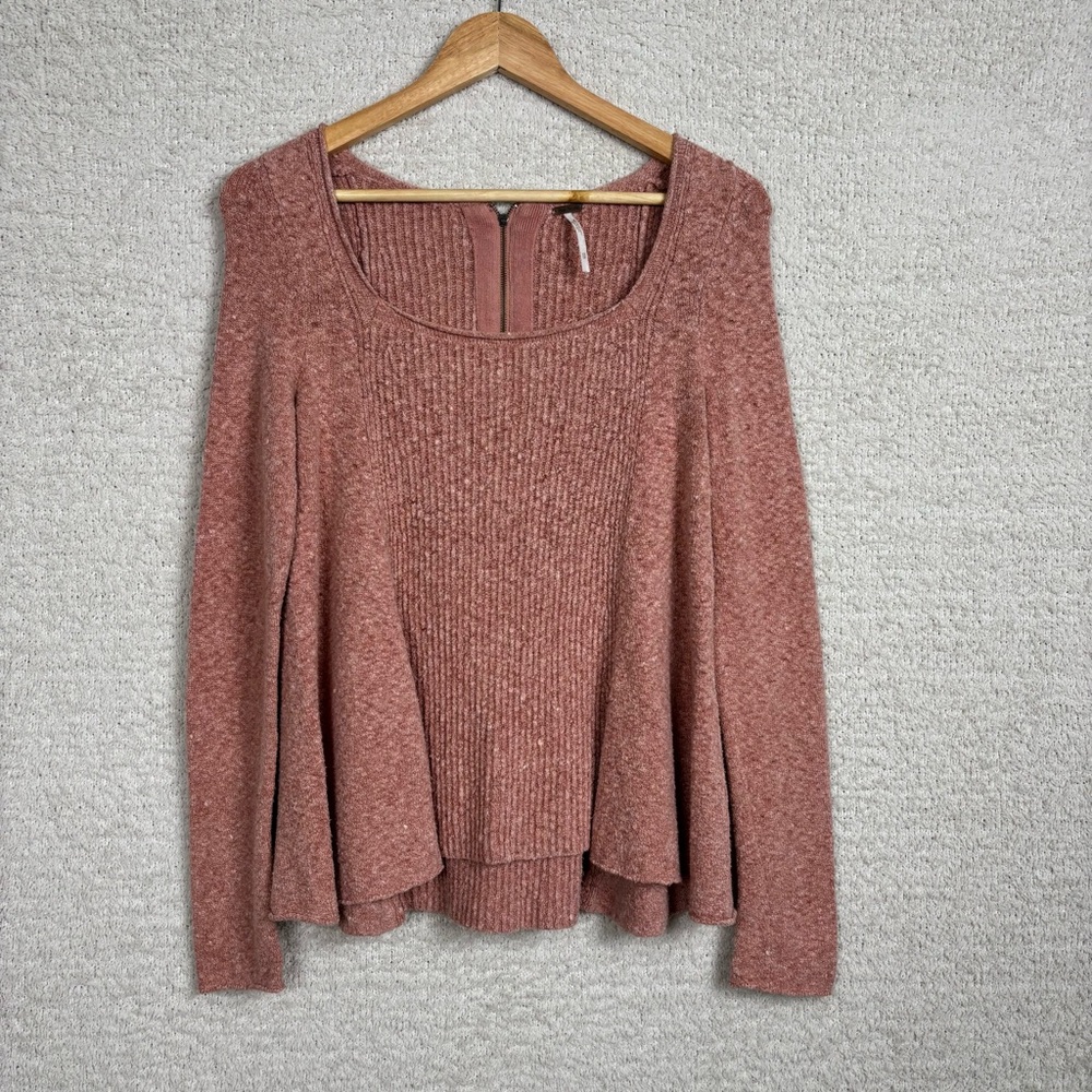 Free People Sweater Womens XS Pink Long Sleeve Square Neck Pull Over Back Zipper